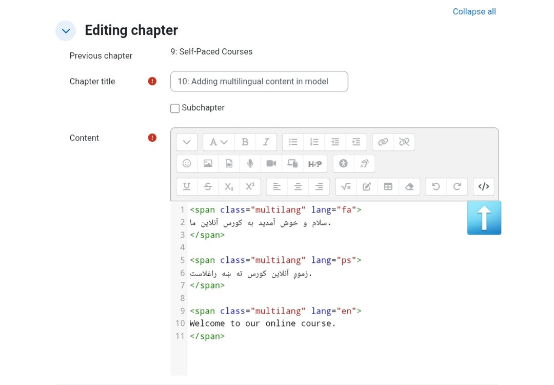 Guide for adding multilingual text in Moodle
